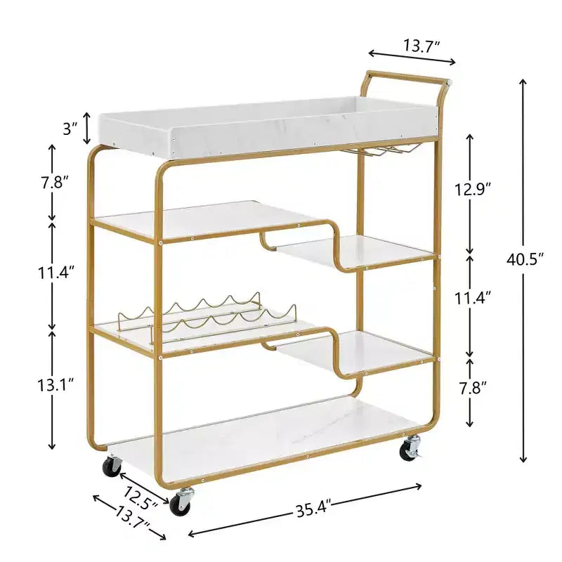 NAYSAYE Carrello Bar da Servizio, Stile Retrò, Carrello Portabevande con Portabottiglie e Portacalici per Soggiorno, Oro, 35.63*13.98*40.35