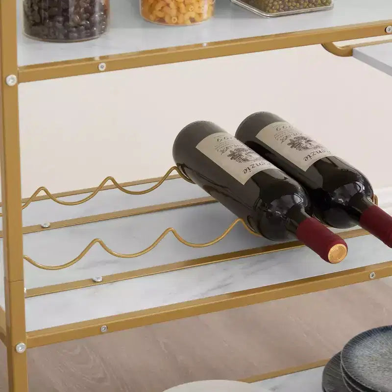 NAYSAYE Carrello Bar da Servizio, Stile Retrò, Carrello Portabevande con Portabottiglie e Portacalici per Soggiorno, Oro, 35.63*13.98*40.35