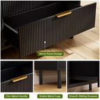 Comò a 6 cassetti con scanalature, comò doppio largo in legno con gambe e maniglie in metallo, cassettiera moderna con design anti-ribaltamento