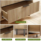 Comò a 6 cassetti con scanalature, comò doppio largo in legno con gambe e maniglie in metallo, cassettiera moderna con design anti-ribaltamento