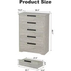 Acekool Cassettiera Moderna a 5 Cassetti in Grigio - Maniglie Incassate, Ampio Spazio di Archiviazione per Camera da Letto, Cameretta, Ingresso