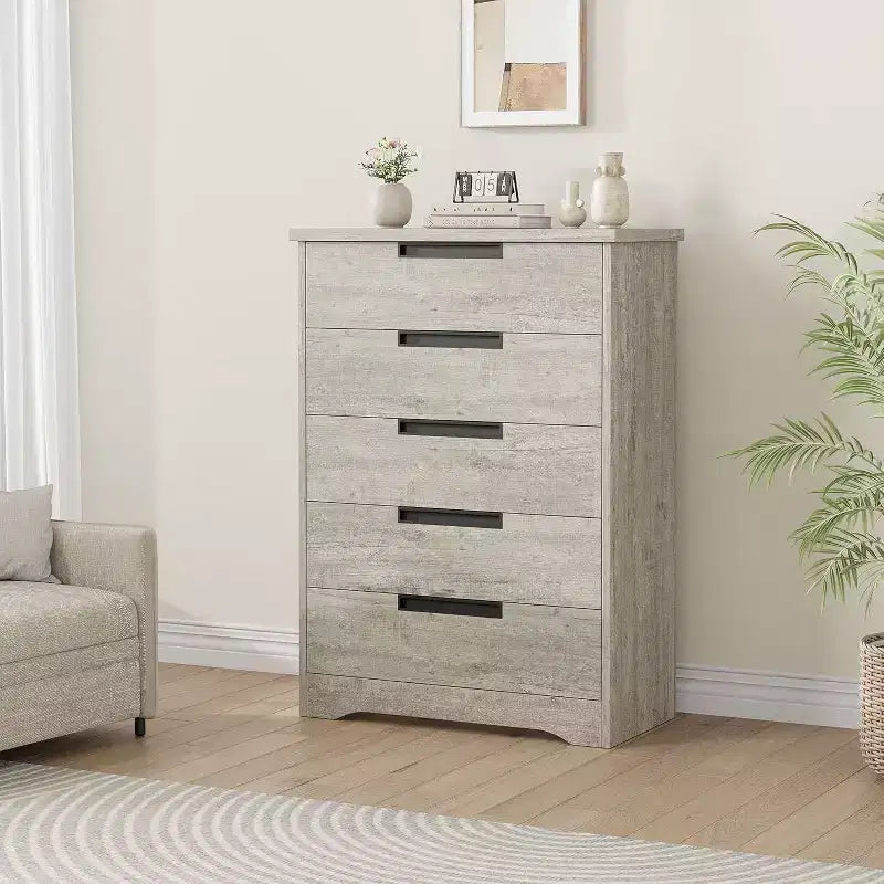 Acekool Cassettiera Moderna a 5 Cassetti in Grigio - Maniglie Incassate, Ampio Spazio di Archiviazione per Camera da Letto, Cameretta, Ingresso
