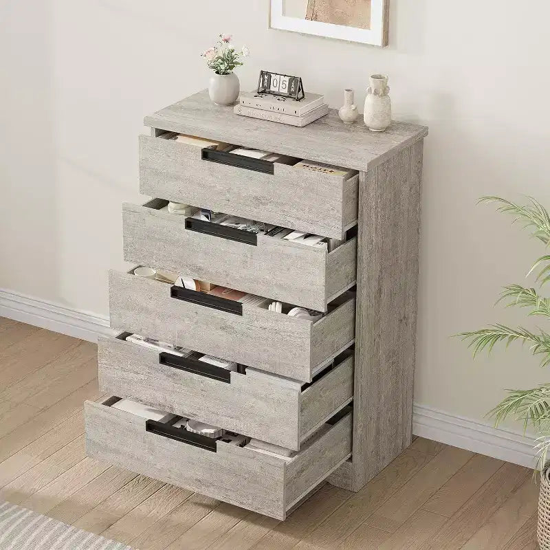 Acekool Cassettiera Moderna a 5 Cassetti in Grigio - Maniglie Incassate, Ampio Spazio di Archiviazione per Camera da Letto, Cameretta, Ingresso