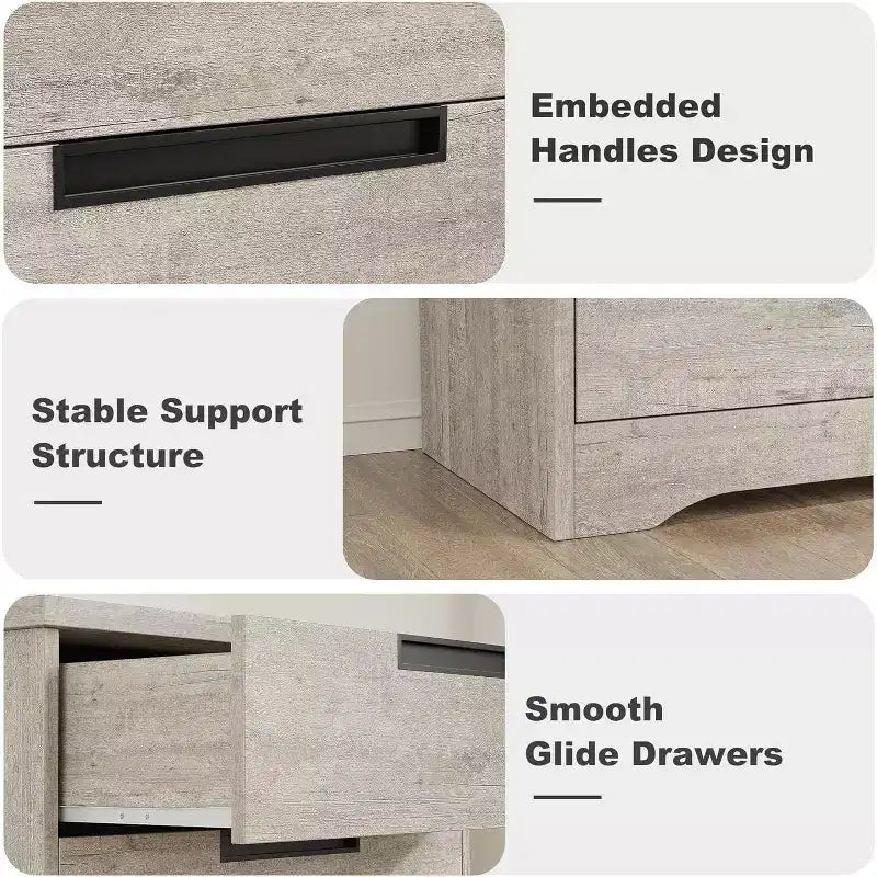 Acekool Cassettiera Moderna a 5 Cassetti in Grigio - Maniglie Incassate, Ampio Spazio di Archiviazione per Camera da Letto, Cameretta, Ingresso