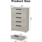 Acekool Cassettiera Moderna a 5 Cassetti in Grigio - Maniglie Incassate, Ampio Spazio di Archiviazione per Camera da Letto, Cameretta, Ingresso