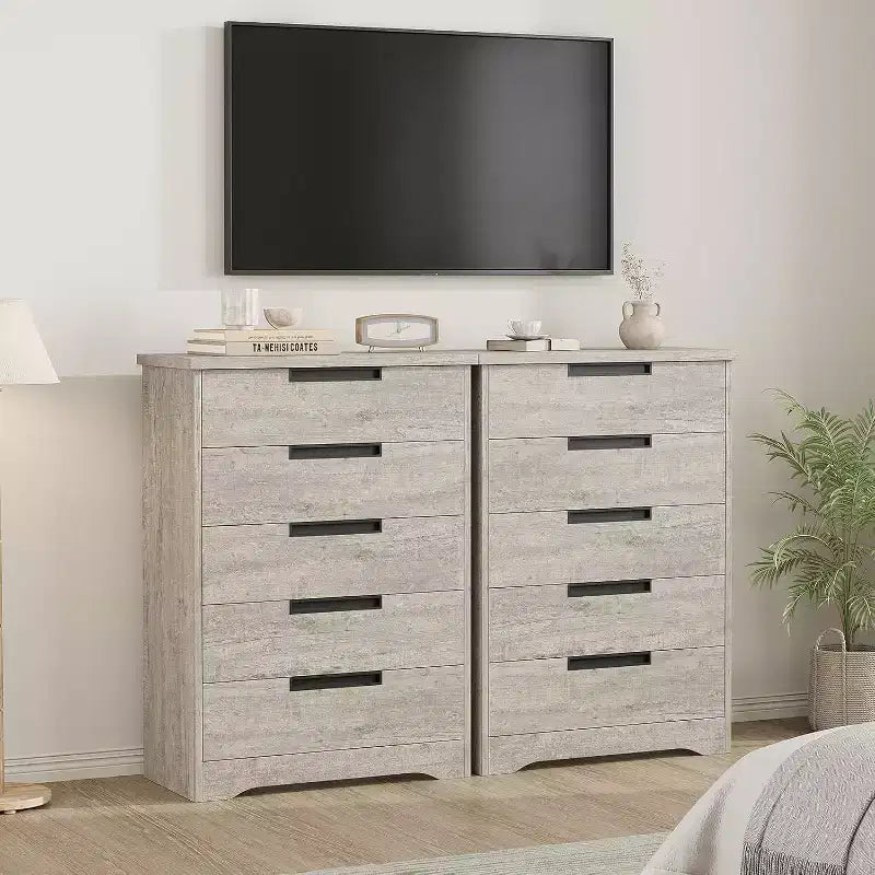 Acekool Cassettiera Moderna a 5 Cassetti in Grigio - Maniglie Incassate, Ampio Spazio di Archiviazione per Camera da Letto, Cameretta, Ingresso