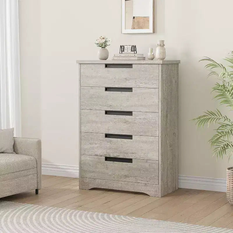 Acekool Cassettiera Moderna a 5 Cassetti in Grigio - Maniglie Incassate, Ampio Spazio di Archiviazione per Camera da Letto, Cameretta, Ingresso
