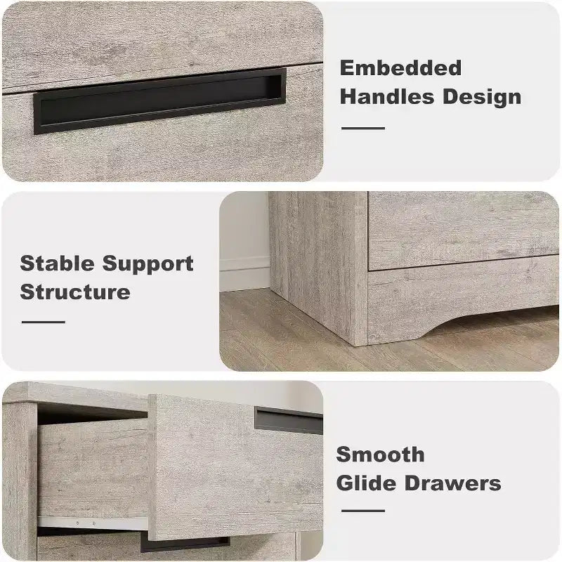 Acekool Cassettiera Moderna a 5 Cassetti in Grigio - Maniglie Incassate, Ampio Spazio di Archiviazione per Camera da Letto, Cameretta, Ingresso