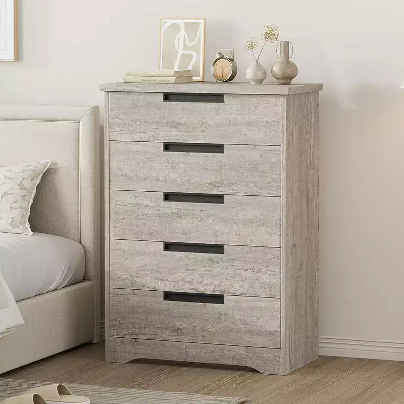 Acekool Cassettiera Moderna a 5 Cassetti in Grigio - Maniglie Incassate, Ampio Spazio di Archiviazione per Camera da Letto, Cameretta, Ingresso