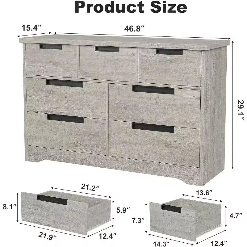 Acekool Cassettiera a 7 cassetti per camera da letto, Comodino moderno grigio con ampio spazio di archiviazione, Design con maniglie integrate, Organizer in legno per soggiorno, cameretta, corridoio