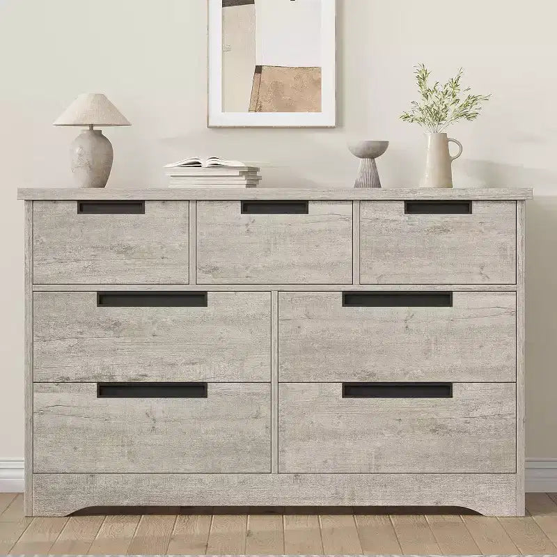 Acekool Cassettiera a 7 cassetti per camera da letto, Comodino moderno grigio con ampio spazio di archiviazione, Design con maniglie integrate, Organizer in legno per soggiorno, cameretta, corridoio