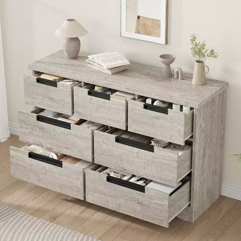 Acekool Cassettiera a 7 cassetti per camera da letto, Comodino moderno grigio con ampio spazio di archiviazione, Design con maniglie integrate, Organizer in legno per soggiorno, cameretta, corridoio
