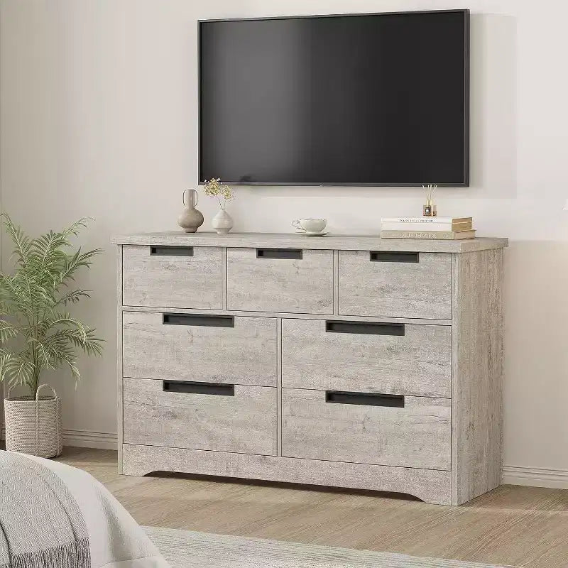 Acekool Cassettiera a 7 cassetti per camera da letto, Comodino moderno grigio con ampio spazio di archiviazione, Design con maniglie integrate, Organizer in legno per soggiorno, cameretta, corridoio