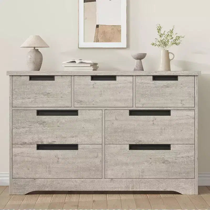 Acekool Cassettiera a 7 cassetti per camera da letto, Comodino moderno grigio con ampio spazio di archiviazione, Design con maniglie integrate, Organizer in legno per soggiorno, cameretta, corridoio
