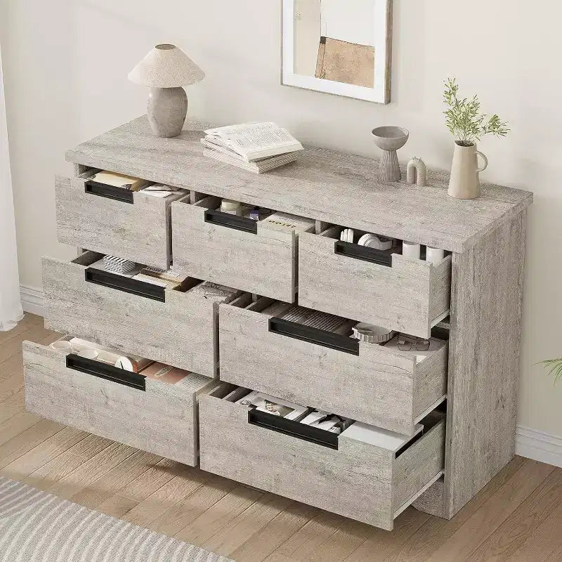 Acekool Cassettiera a 7 cassetti per camera da letto, Comodino moderno grigio con ampio spazio di archiviazione, Design con maniglie integrate, Organizer in legno per soggiorno, cameretta, corridoio