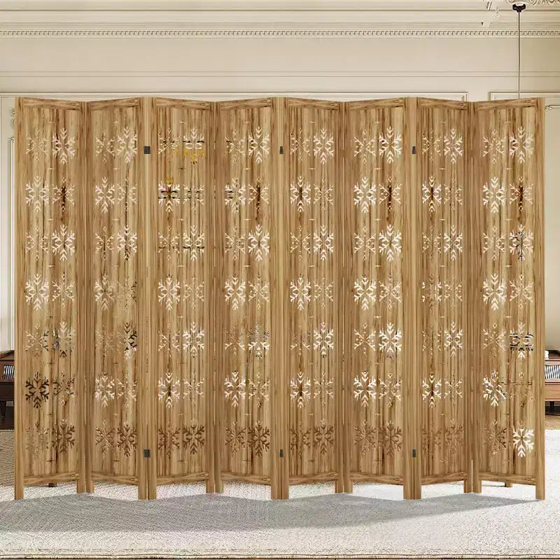 MAYEERTY Divisorio per ambienti in legno 127*67 pollici, pieghevole, paravento autoportante per interni, 8 pannelli, marrone