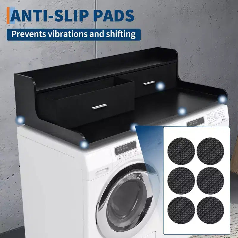 Pannello di Copertura 2 Livelli per Lavatrice e Asciugatrice con 2 Cassetti, Capiente Organizzatore per Lavanderia con Barre Laterali da 7 cm e Antiscivolo, per Piegare i Vestiti