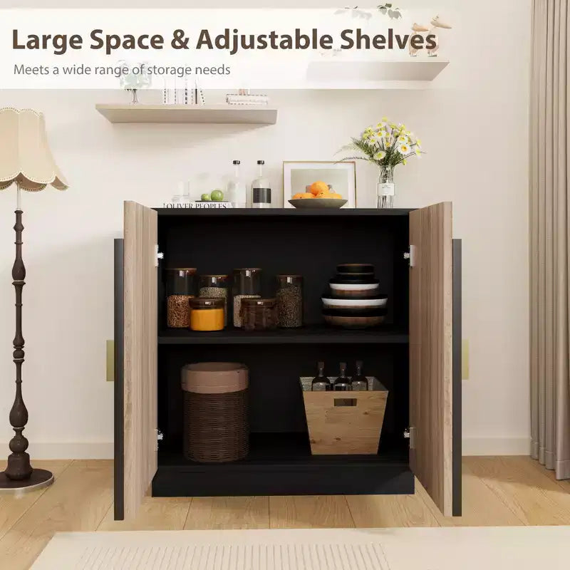 Credenza buffet Mid-Century Modern con design scanalato e ante ad arco, mobile contenitore per sala da pranzo, soggiorno, cucina, ripiani regolabili