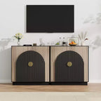 Credenza buffet Mid-Century Modern con design scanalato e ante ad arco, mobile contenitore per sala da pranzo, soggiorno, cucina, ripiani regolabili