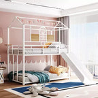 Bellemave Letto a castello singolo su singolo con scivolo e scaletta, letto a castello a casetta a pavimento con sponde e mensola, bianco