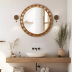 Specchio rotondo da parete con cornice in legno naturale LuxenHome, 28 decorazioni rustiche in legno marrone