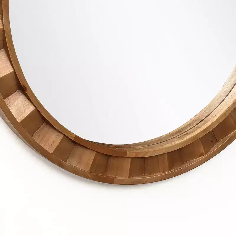 Specchio rotondo da parete con cornice in legno naturale LuxenHome, 28 decorazioni rustiche in legno marrone