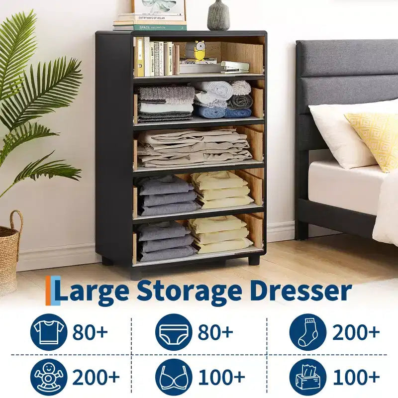 Cassettiera a 5 cassetti per camera da letto, organizer con doppio manico rustico, comò in legno porta TV, cassettiera per armadio, soggiorno, corridoio