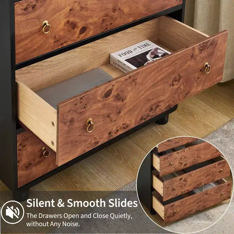 Cassettiera a 5 cassetti per camera da letto, organizer con doppio manico rustico, comò in legno porta TV, cassettiera per armadio, soggiorno, corridoio