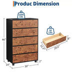 Cassettiera a 5 cassetti per camera da letto, organizer con doppio manico rustico, comò in legno porta TV, cassettiera per armadio, soggiorno, corridoio
