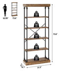 Libreria industriale a 6 ripiani Coolmee, scaffale alto rustico con telaio in metallo, grande espositore vintage per camera da letto, soggiorno e ufficio domestico