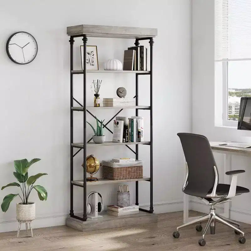 Libreria industriale a 6 ripiani Coolmee, scaffale alto rustico con telaio in metallo, grande espositore vintage per camera da letto, soggiorno e ufficio domestico