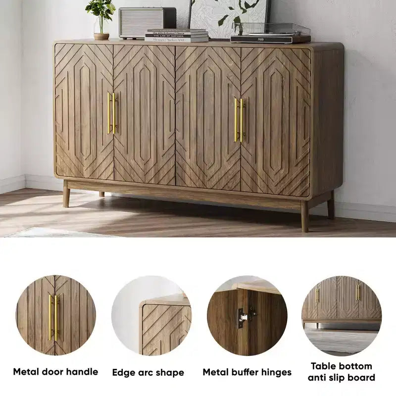 Homy Casa Credenza a 4 ante in noce con vano contenitore per sala da pranzo o soggiorno