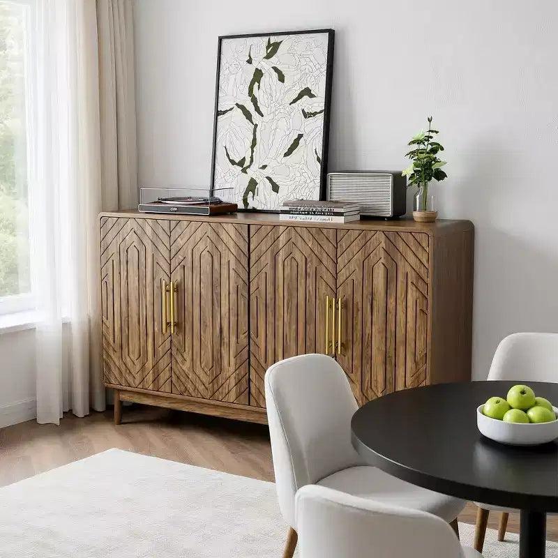 Homy Casa Credenza a 4 ante in noce con vano contenitore per sala da pranzo o soggiorno