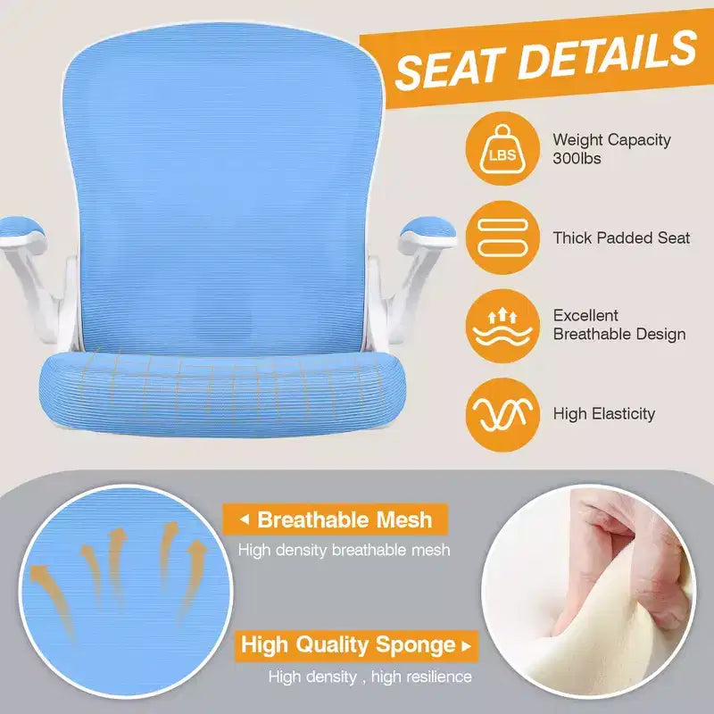 KERDOM Sedia da ufficio alta Sedia ergonomica da scrivania, Sedia da computer con supporto lombare Sedia girevole con ruote, Blu