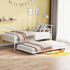 Bellemave Divano Letto a Una Piazza con Letto Estraibile, Struttura Robusta con Maniglia Curva e Doghe, Divano Letto in Metallo per Bambini, Ragazze, Ragazzi, Bianco