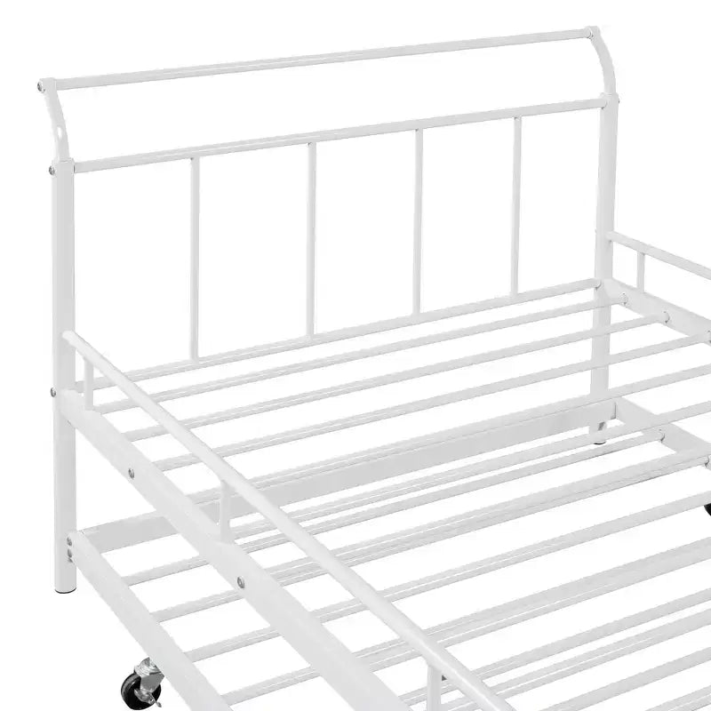 Bellemave Divano Letto a Una Piazza con Letto Estraibile, Struttura Robusta con Maniglia Curva e Doghe, Divano Letto in Metallo per Bambini, Ragazze, Ragazzi, Bianco