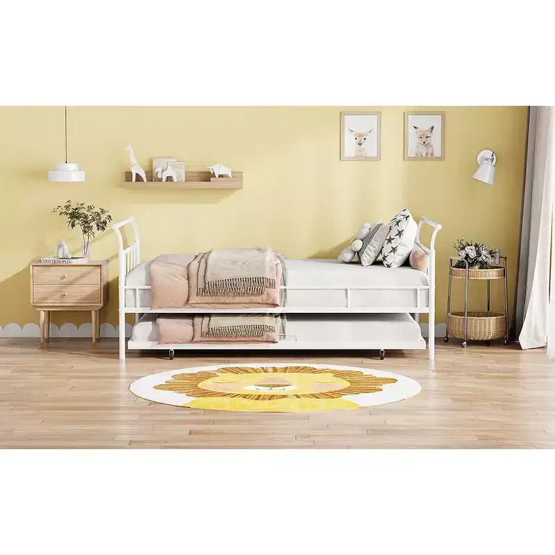 Bellemave Divano Letto a Una Piazza con Letto Estraibile, Struttura Robusta con Maniglia Curva e Doghe, Divano Letto in Metallo per Bambini, Ragazze, Ragazzi, Bianco