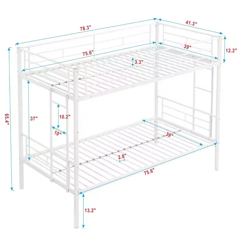 Bellemave Letto a castello singolo su singolo con 2 scale laterali e ringhiera a tutta lunghezza, letto a castello convertibile per bambini, ragazzi, bianco