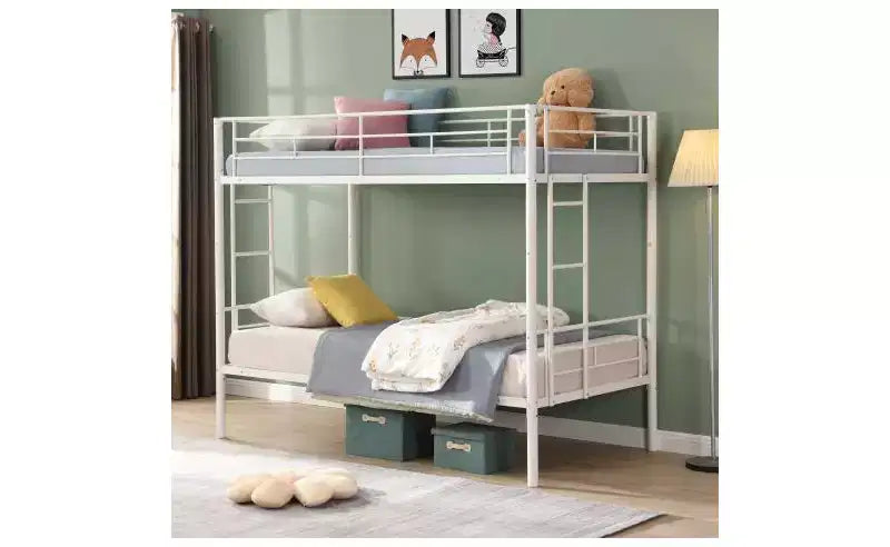 Bellemave Letto a castello singolo su singolo con 2 scale laterali e ringhiera a tutta lunghezza, letto a castello convertibile per bambini, ragazzi, bianco