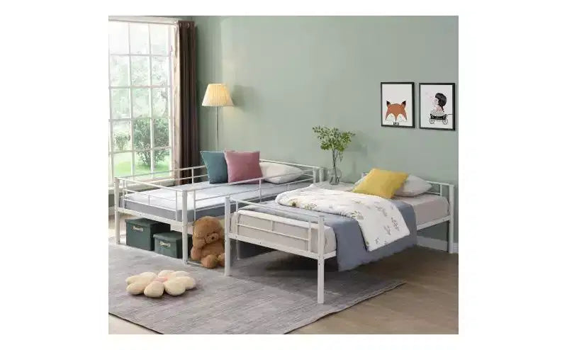 Bellemave Letto a castello singolo su singolo con 2 scale laterali e ringhiera a tutta lunghezza, letto a castello convertibile per bambini, ragazzi, bianco