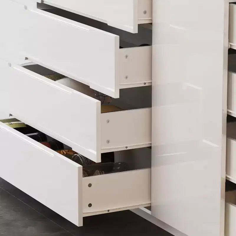 Famapy Credenza da Cucina Multifunzionale con Finitura Lucida: Ampi Cassetti, LED Integrato, Stoccaggio Organizzato, Massimizza lo Spazio