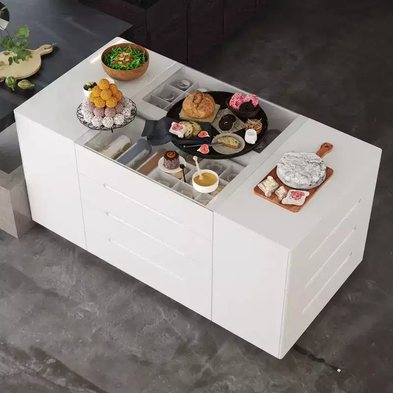 Famapy Credenza da Cucina Multifunzionale con Finitura Lucida: Ampi Cassetti, LED Integrato, Stoccaggio Organizzato, Massimizza lo Spazio