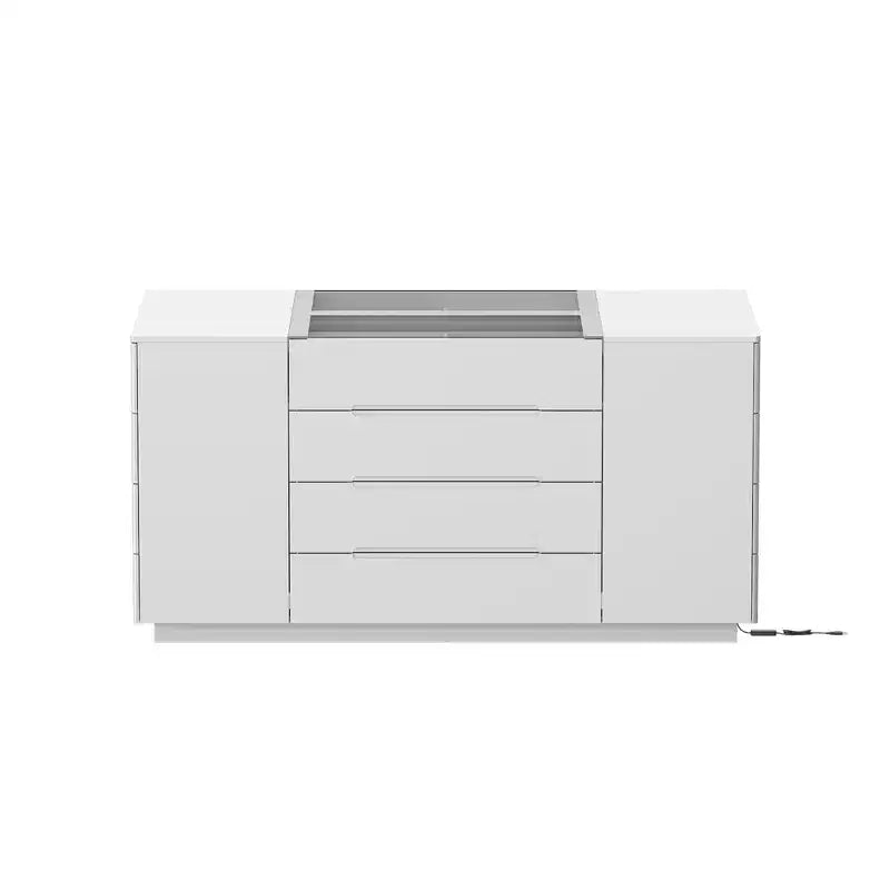 Famapy Credenza da Cucina Multifunzionale con Finitura Lucida: Ampi Cassetti, LED Integrato, Stoccaggio Organizzato, Massimizza lo Spazio