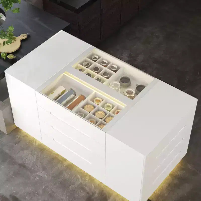 Famapy Credenza da Cucina Multifunzionale con Finitura Lucida: Ampi Cassetti, LED Integrato, Stoccaggio Organizzato, Massimizza lo Spazio