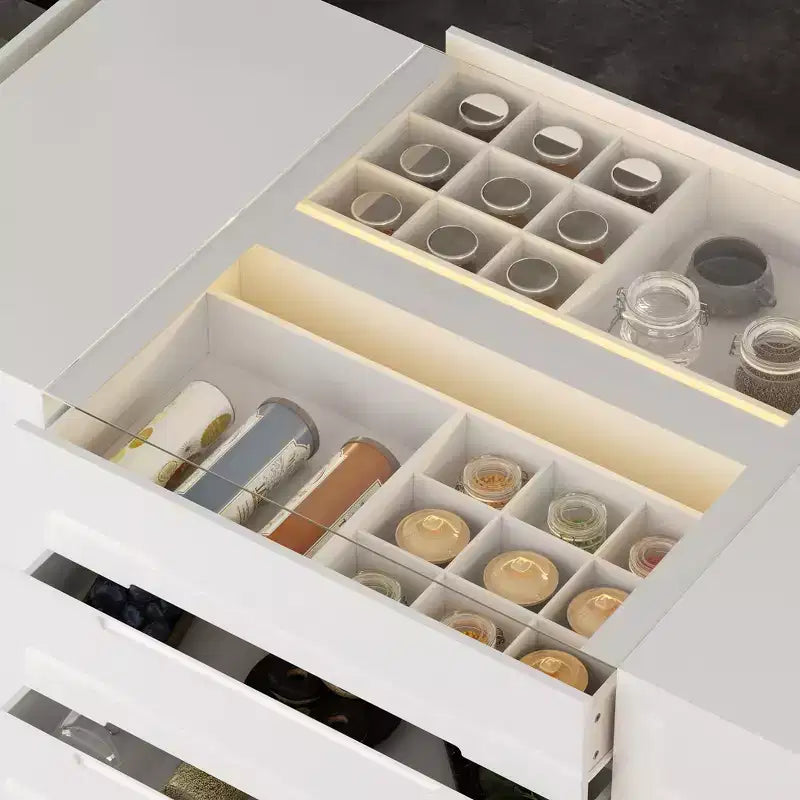 Famapy Credenza da Cucina Multifunzionale con Finitura Lucida: Ampi Cassetti, LED Integrato, Stoccaggio Organizzato, Massimizza lo Spazio