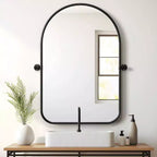 PexFix 36 x 24 Specchio da parete nero in ferro ad arco a bilico Inclinabile per bagno Specchio da trucco con cornice in metallo regolabile per camera da letto Soggiorno