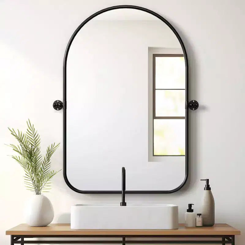 PexFix 36 x 24 Specchio da parete nero in ferro ad arco a bilico Inclinabile per bagno Specchio da trucco con cornice in metallo regolabile per camera da letto Soggiorno