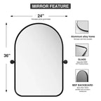 PexFix 36 x 24 Specchio da parete nero in ferro ad arco a bilico Inclinabile per bagno Specchio da trucco con cornice in metallo regolabile per camera da letto Soggiorno
