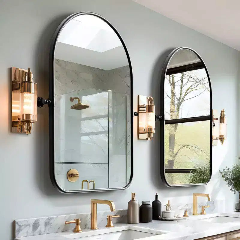 PexFix 36 x 24 Specchio da parete nero in ferro ad arco a bilico Inclinabile per bagno Specchio da trucco con cornice in metallo regolabile per camera da letto Soggiorno