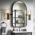 PexFix 36 x 24 Specchio da parete nero in ferro ad arco a bilico Inclinabile per bagno Specchio da trucco con cornice in metallo regolabile per camera da letto Soggiorno